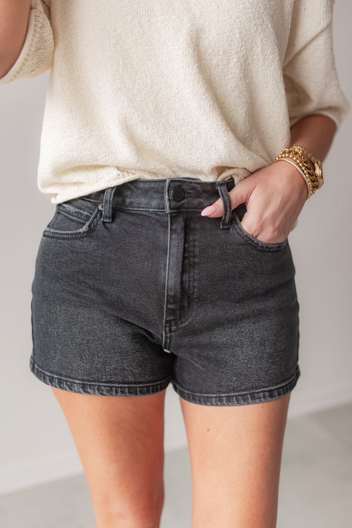 The Collins Black Denim Shorts - One Eleven Olive Boutique