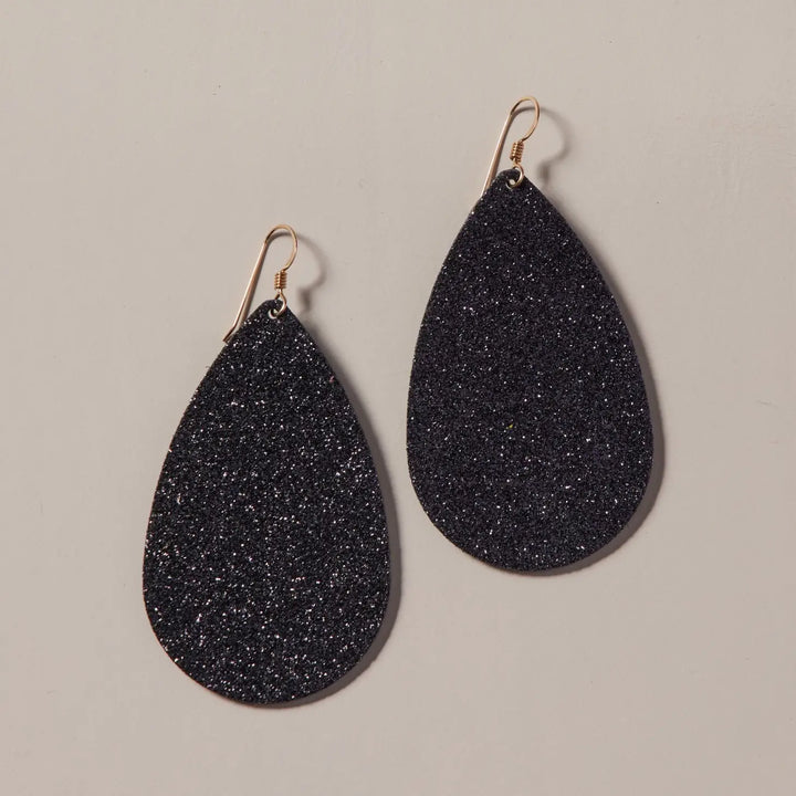 The Black Sparkle Teardrops Earrings [Nickel & Suede]