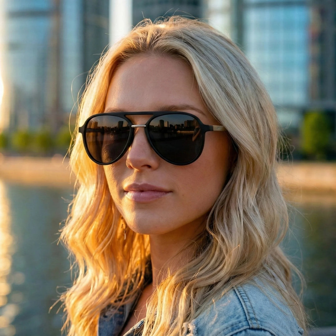 Earhart black aviator polarized sunglasses for women