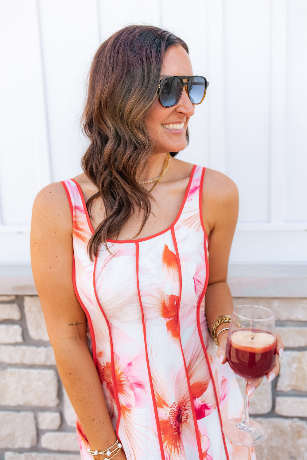 Floral midi dress with fitted bodice and flowy skirt for women’s summer outfits