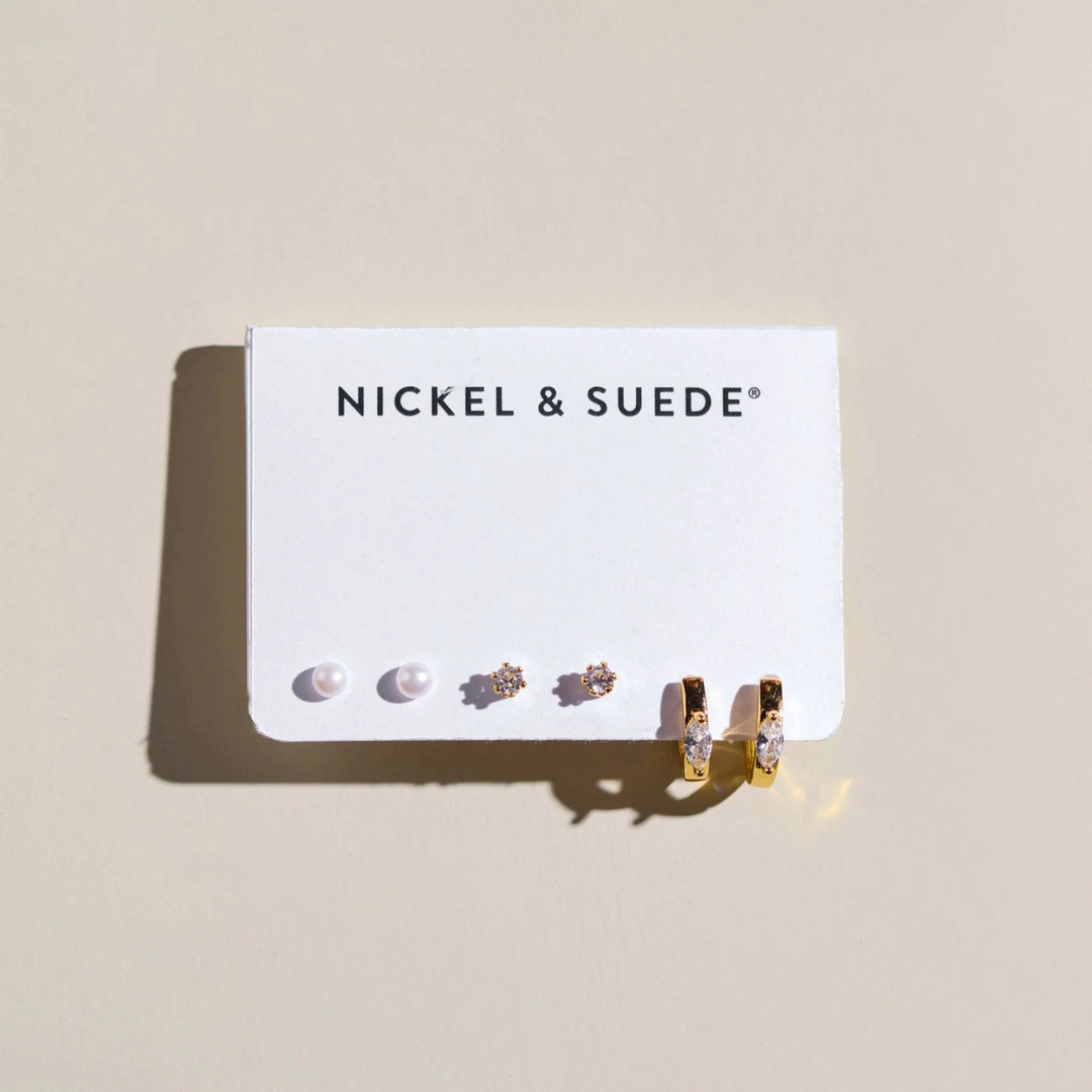 The Gold Essential Dainty Earrings Set [Nickel & Suede]