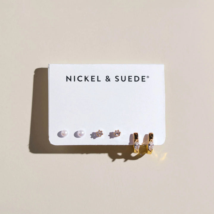 The Gold Essential Dainty Earrings Set [Nickel & Suede]