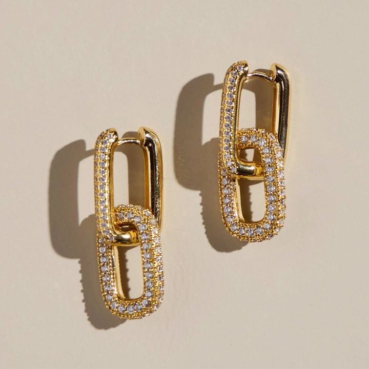 The Gold Pavé Double Link Hoops [Nickel & Suede]
