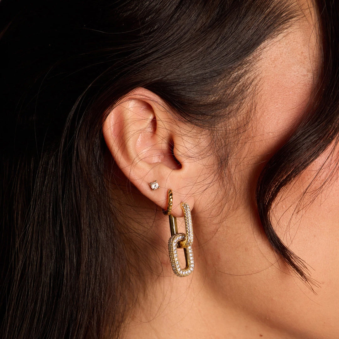 The Gold Pavé Double Link Hoops [Nickel & Suede]