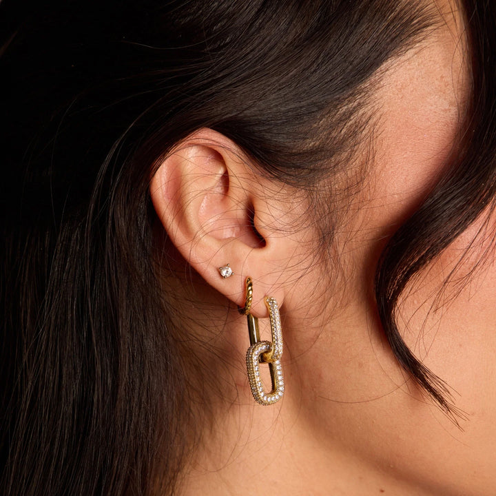 The Gold Pavé Double Link Hoops [Nickel & Suede]