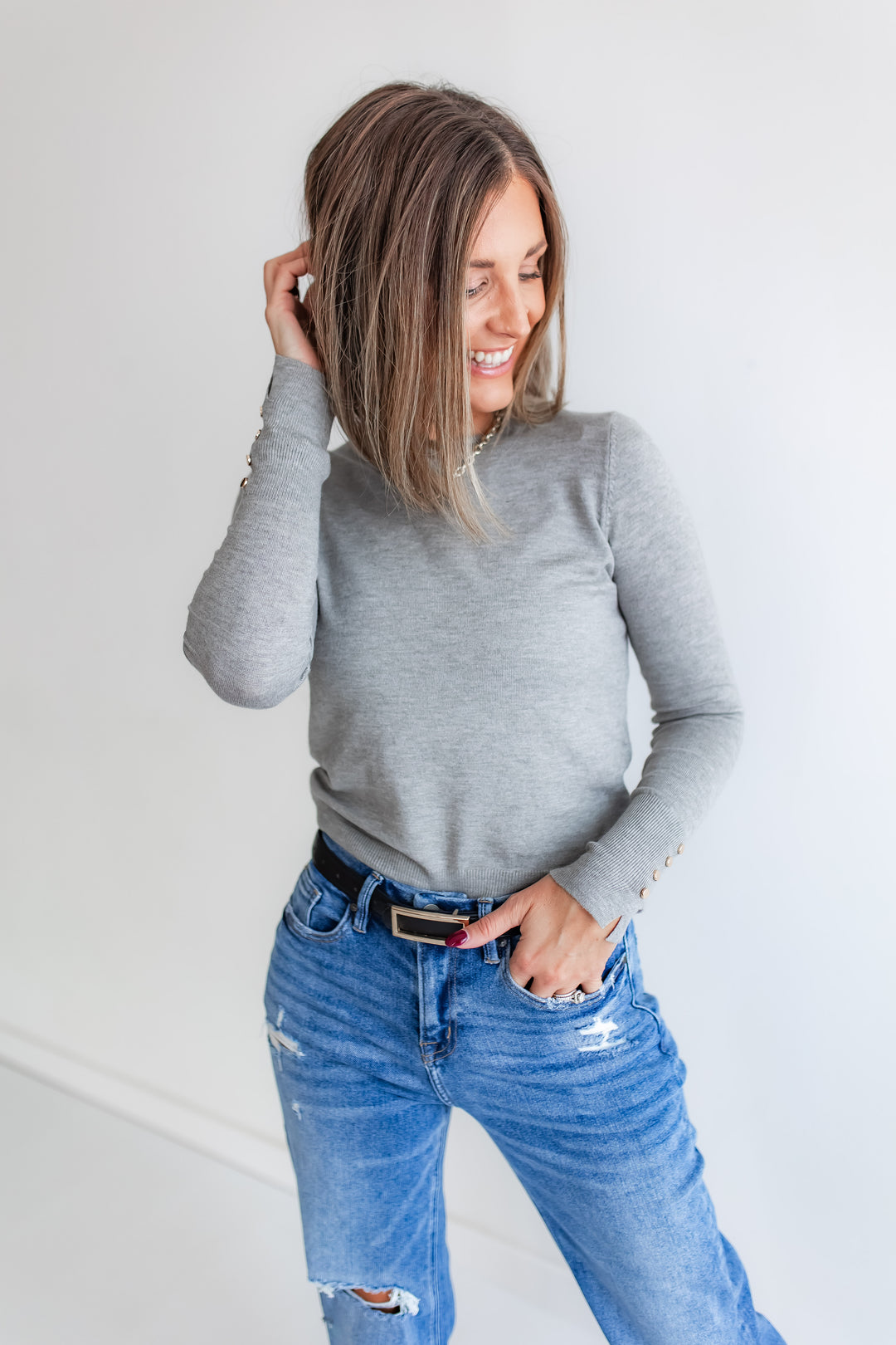 Grey Signature Sleeve Top long sleeve layering style