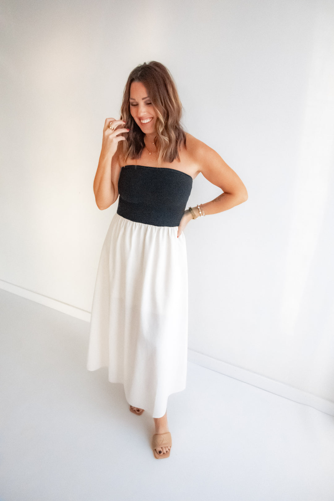 Chic black and ivory spring and summer maxi dress