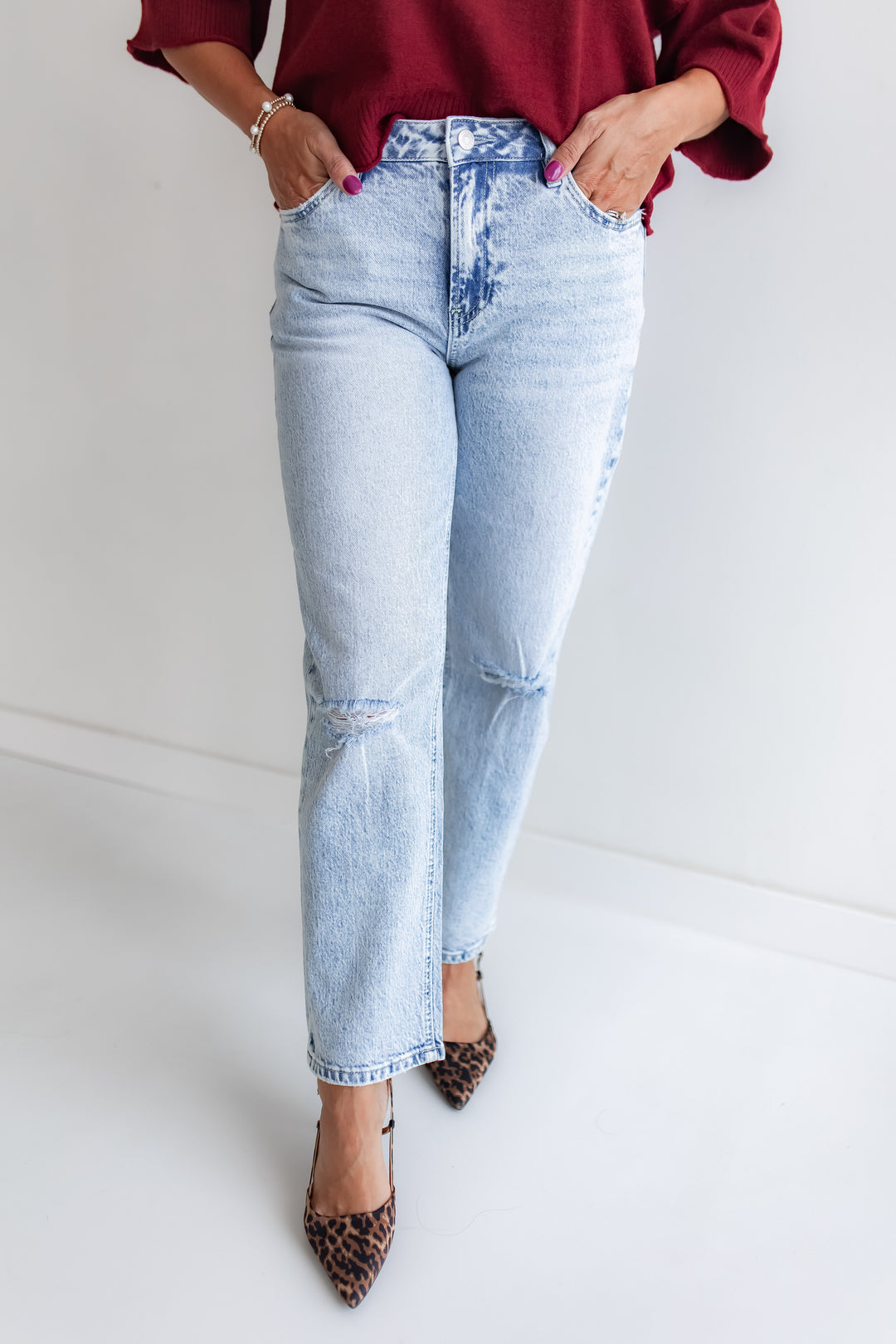 Light wash slim straight jeans from Mica Denim