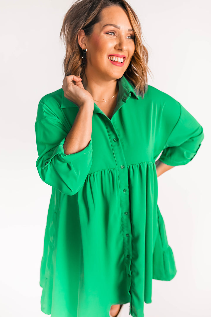 The Weston Button Up Dress - Kelly Green