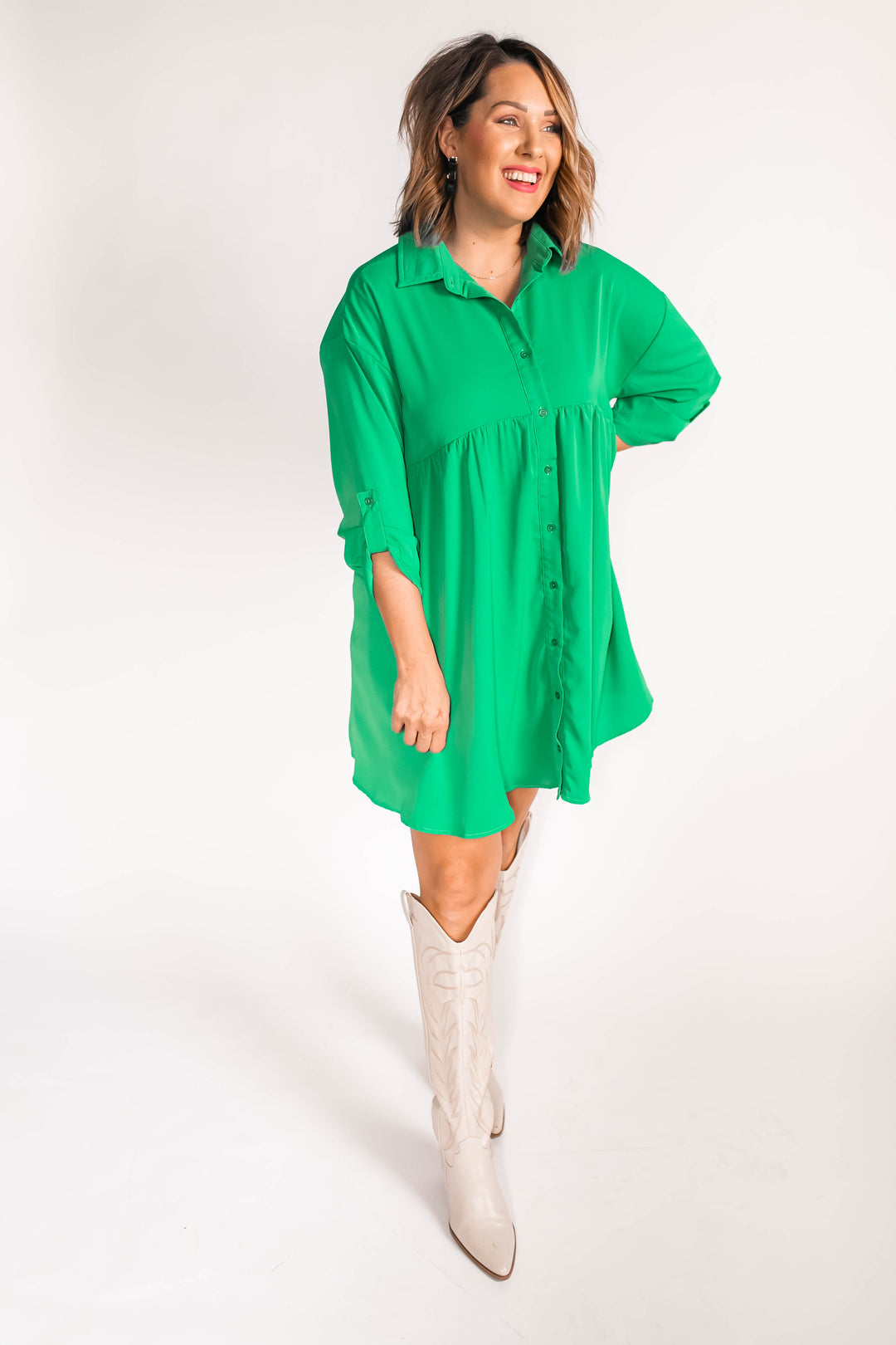 The Weston Button Up Dress - Kelly Green