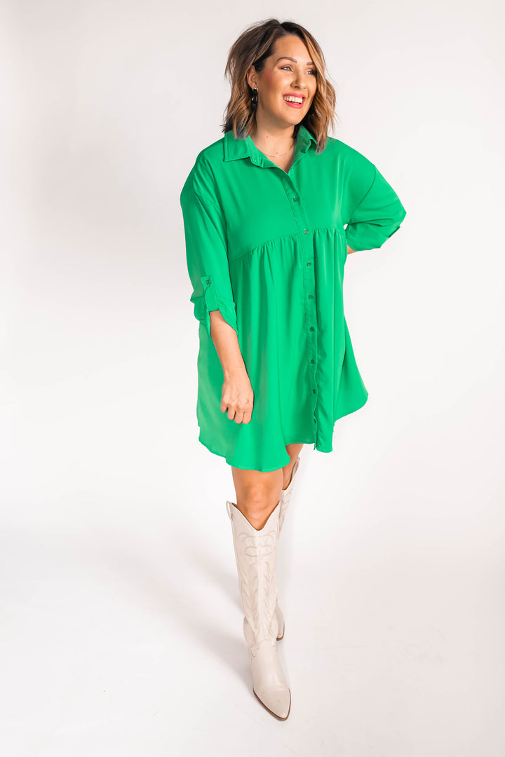 The Weston Button Up Dress - Kelly Green