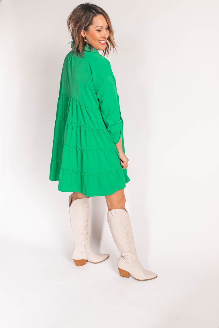 The Weston Button Up Dress - Kelly Green