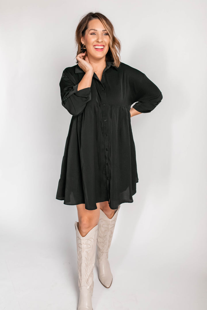 The Weston Button Up Dress - Black