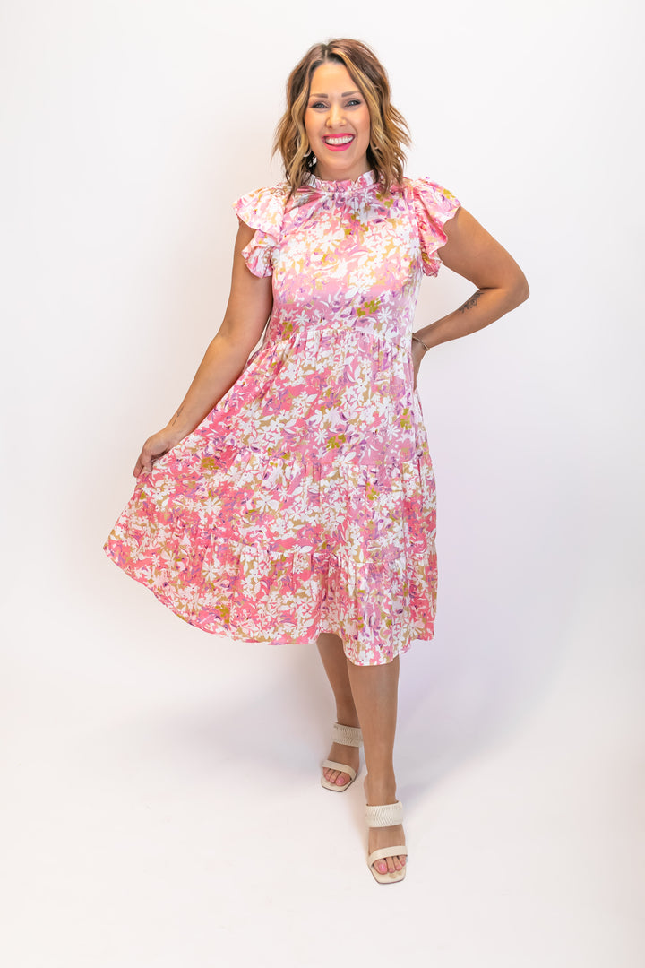 The Floral Dreams Midi Dress - Pink
