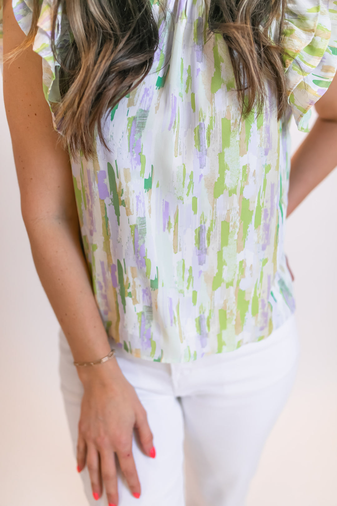 The Everly Abstract Blouse - Green/Purple Combo