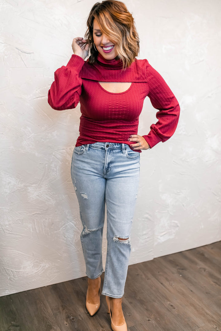 The Alayna Cutout Sweater - Wine - One Eleven Olive Boutique