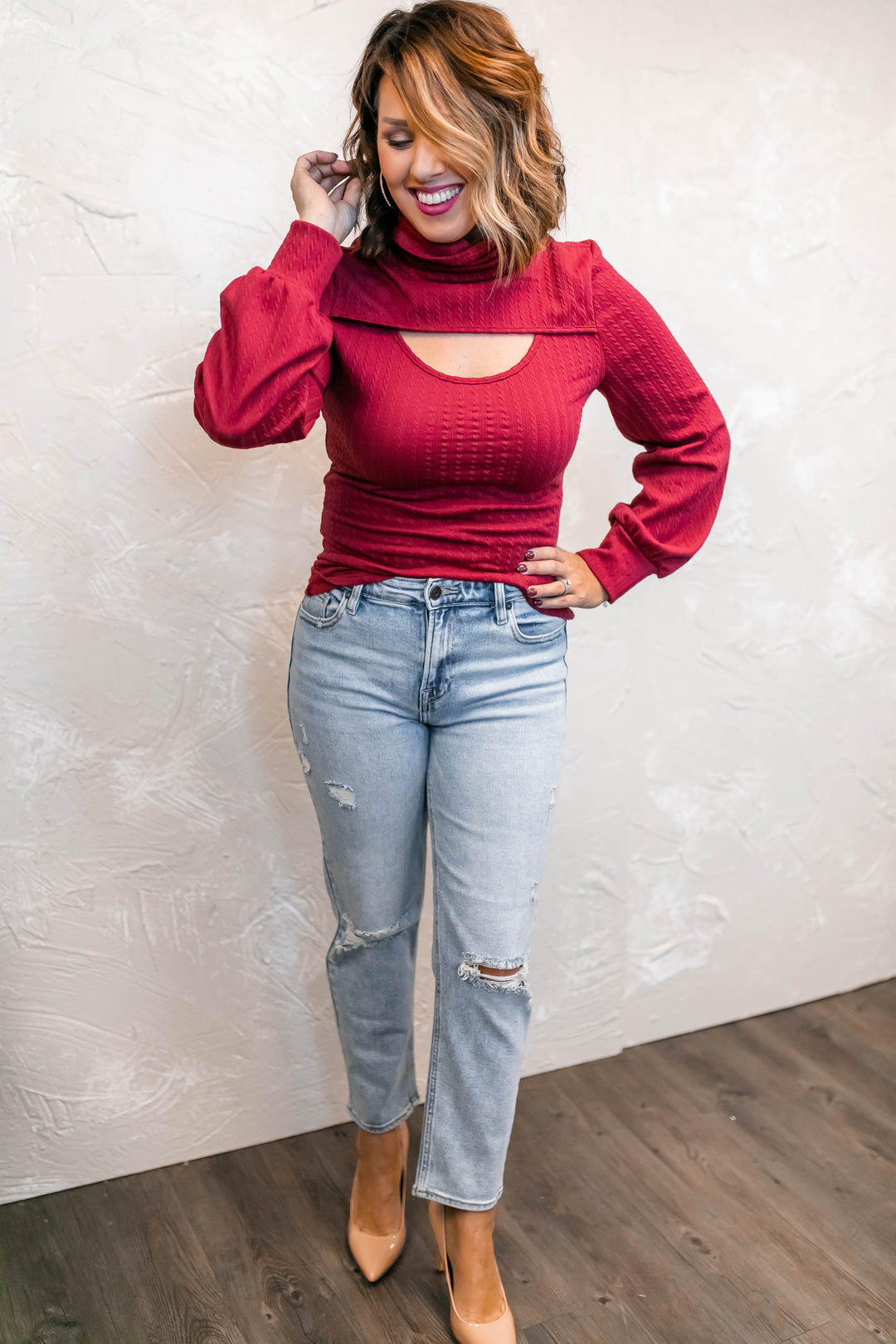 The Alayna Cutout Sweater - Wine - One Eleven Olive Boutique