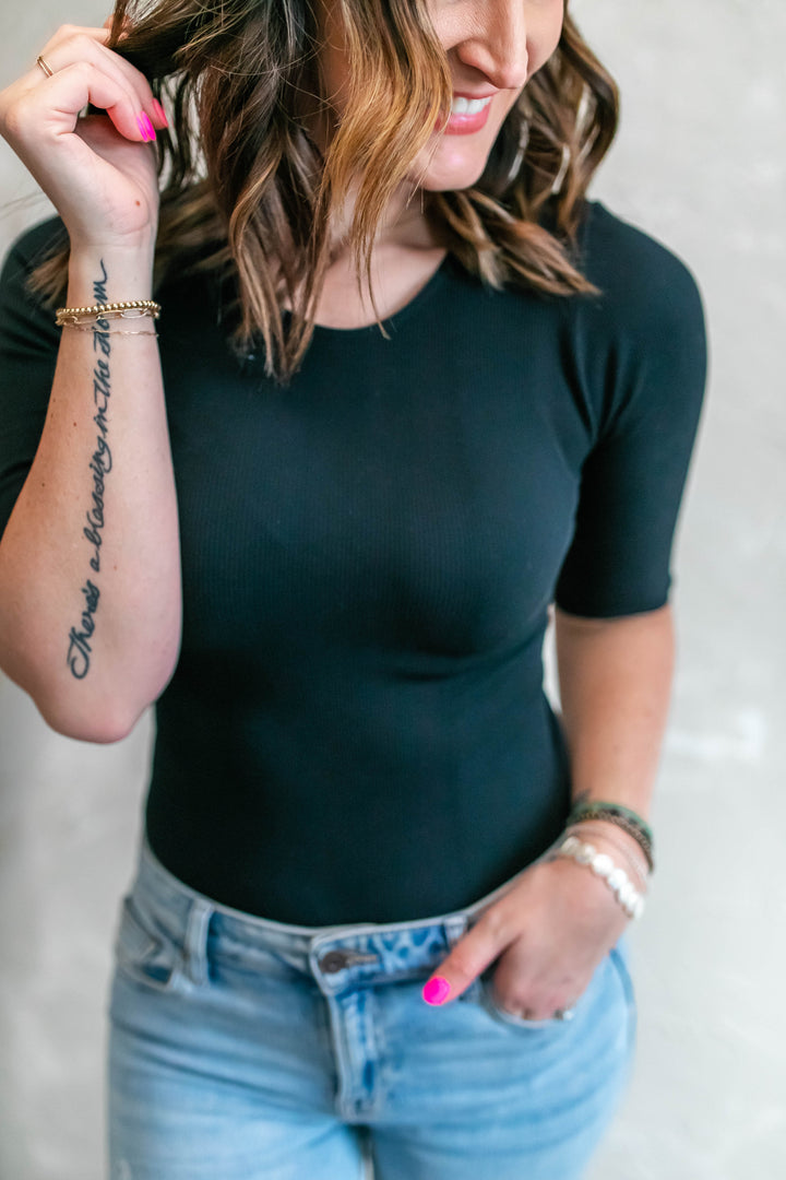 The Andrè Ribbed Bodysuit - Black - One Eleven Olive Boutique