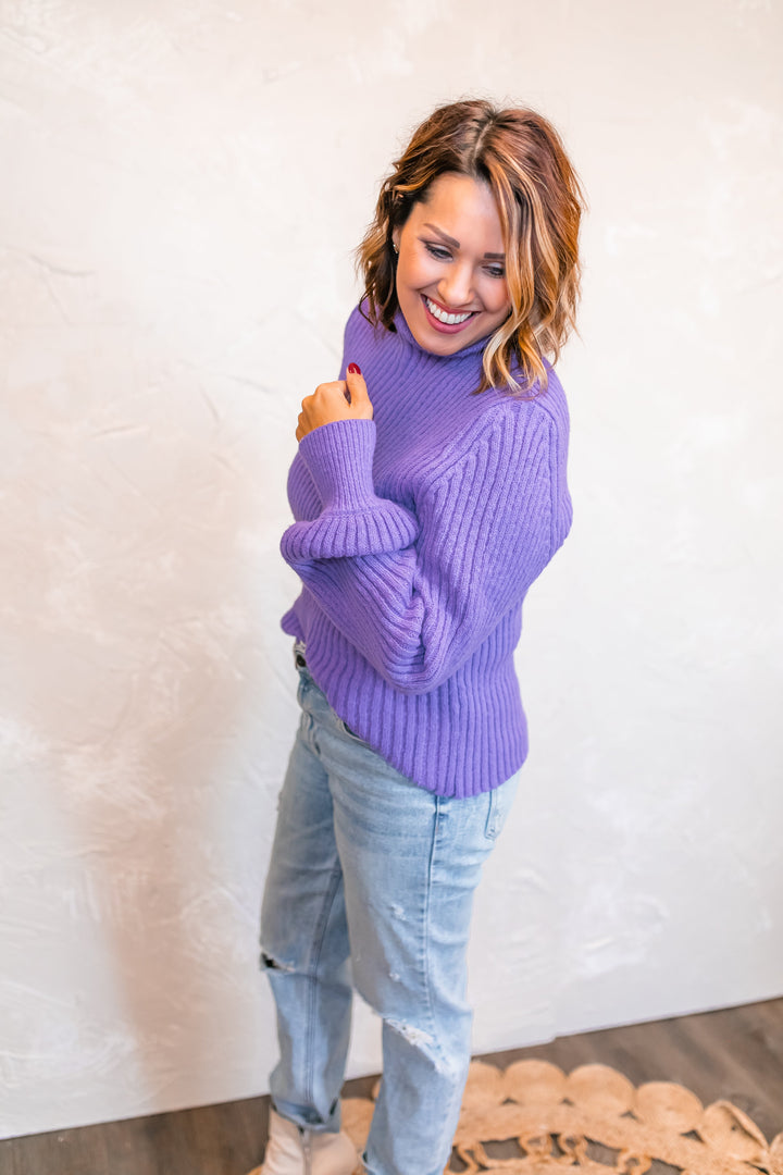 The Andrea Mockneck Sweater - Lilac - One Eleven Olive Boutique