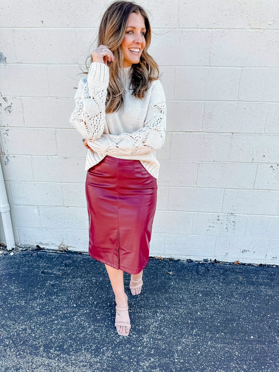The Bella Faux Leather Midi Skirt - One Eleven Olive Boutique