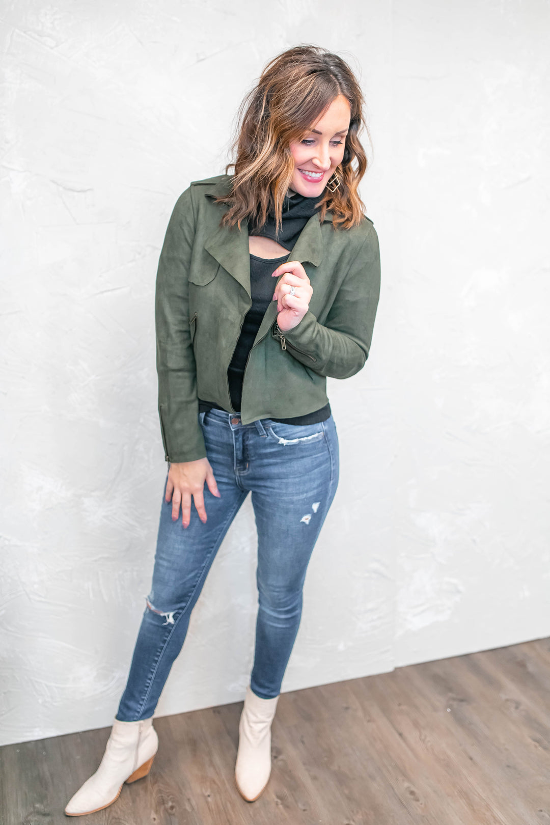 The Claudia Suede Biker Jacket - One Eleven Olive Boutique
