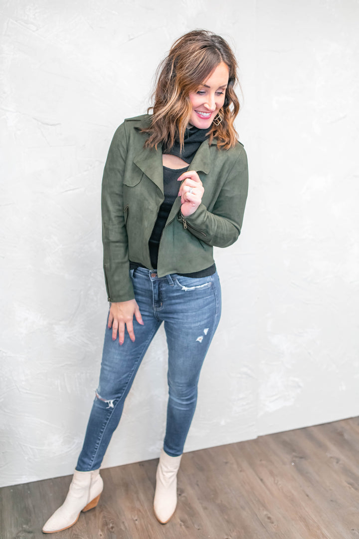 The Claudia Suede Biker Jacket - One Eleven Olive Boutique