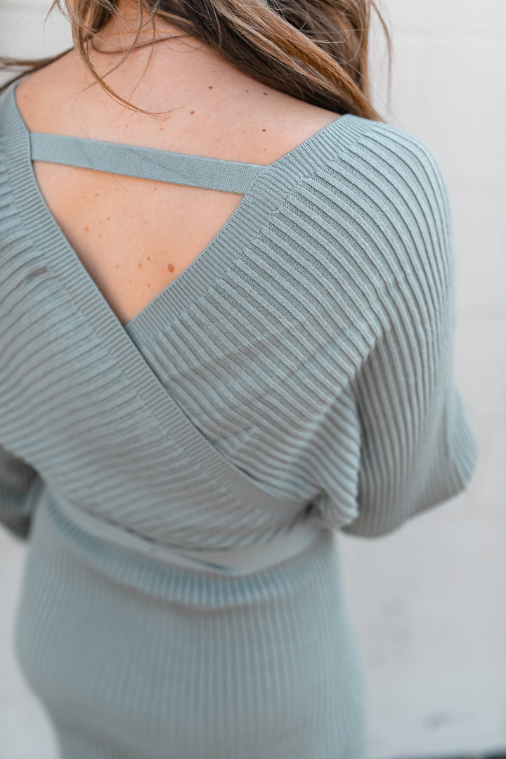 The Cora Sweater Dress - Sage Blue - One Eleven Olive Boutique