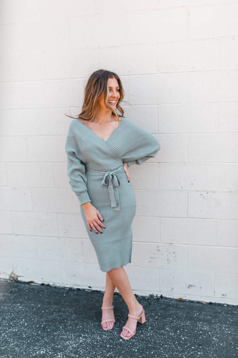 The Cora Sweater Dress - Sage Blue - One Eleven Olive Boutique