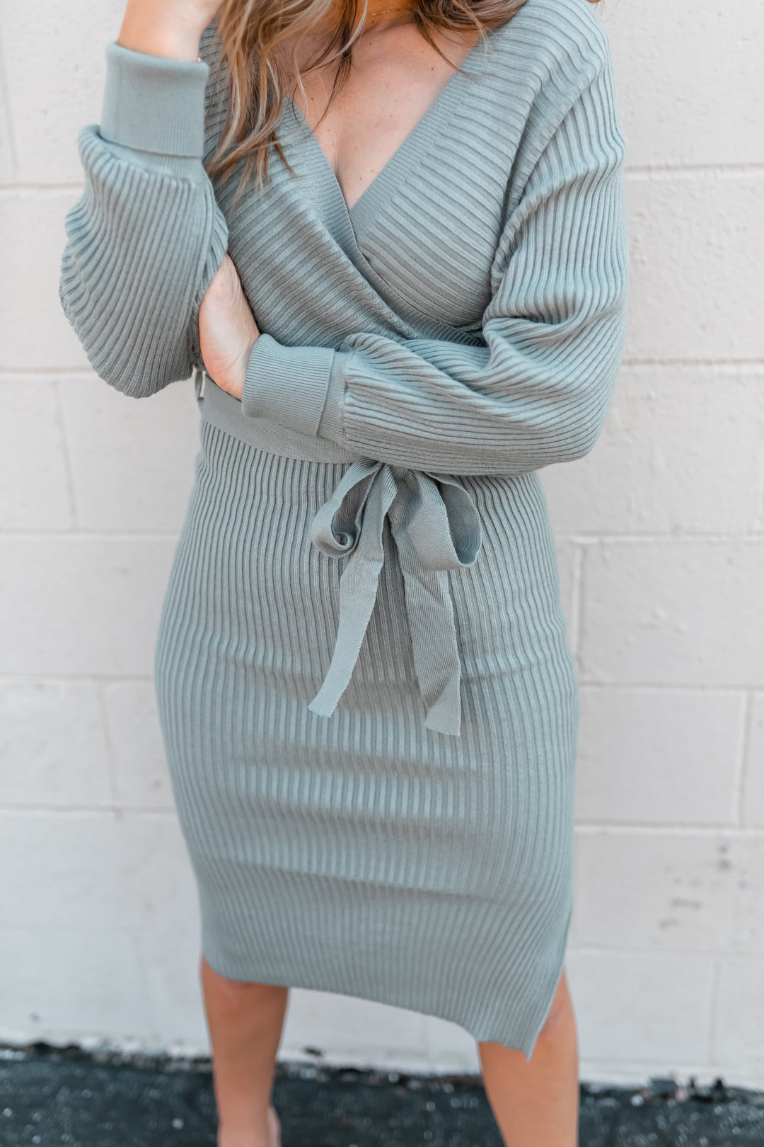 The Cora Sweater Dress - Sage Blue - One Eleven Olive Boutique