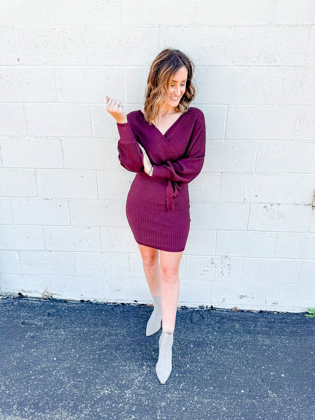 The Eliza Sweater Dress - Maroon - One Eleven Olive Boutique