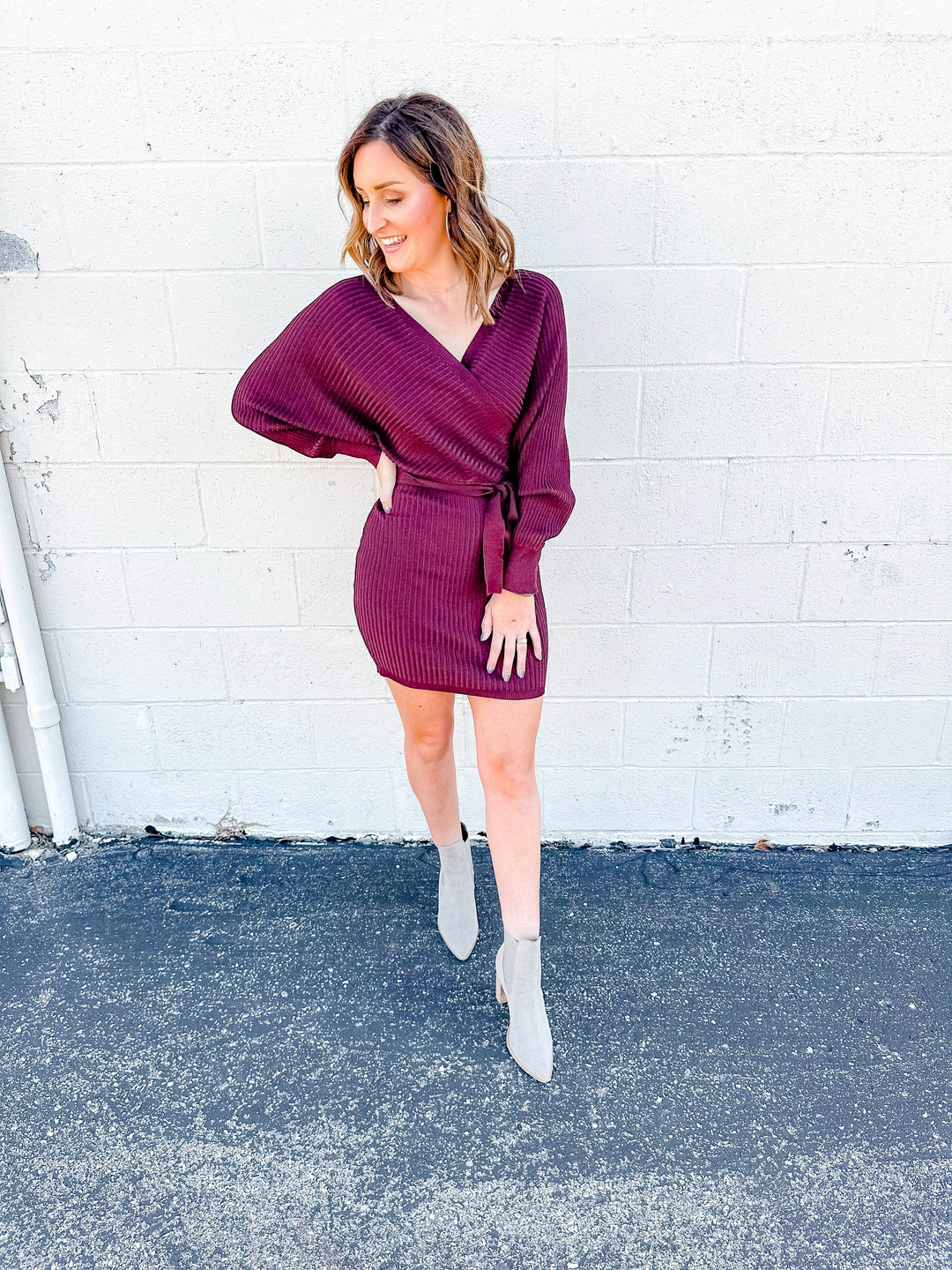 The Eliza Sweater Dress - Maroon - One Eleven Olive Boutique
