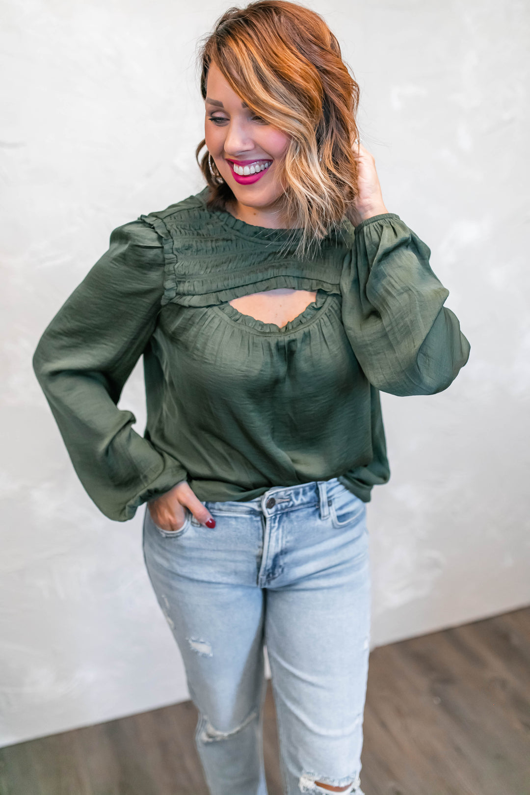 The Eloise Blouse - Olive (XS-3XL) - One Eleven Olive Boutique