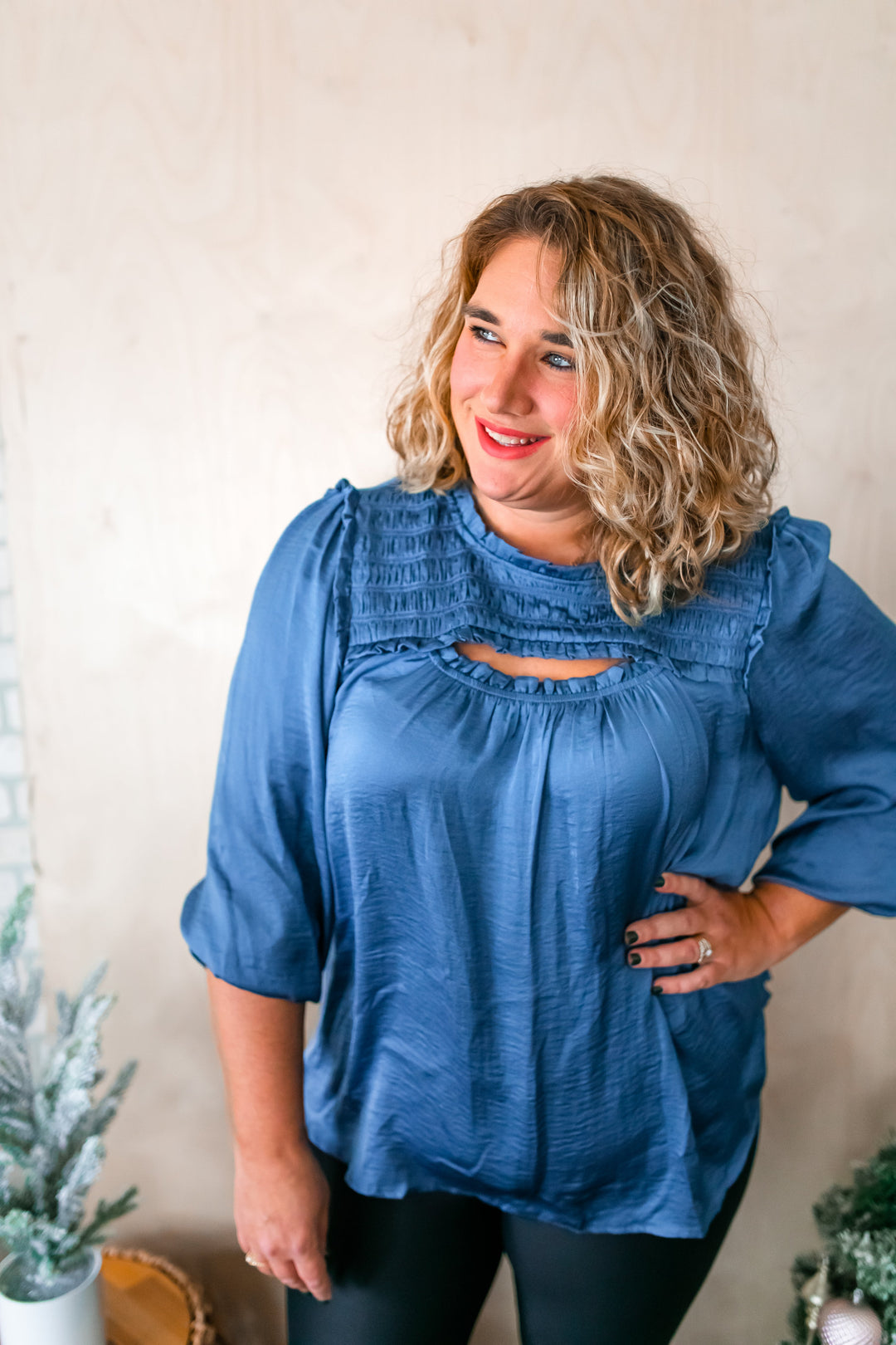 The Eloise Blouse - Smoky Blue (XL-3XL) - One Eleven Olive Boutique
