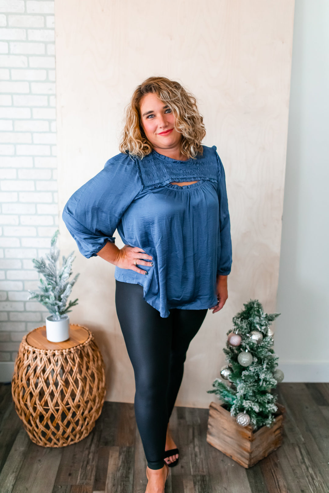 The Eloise Blouse - Smoky Blue (XL-3XL) - One Eleven Olive Boutique