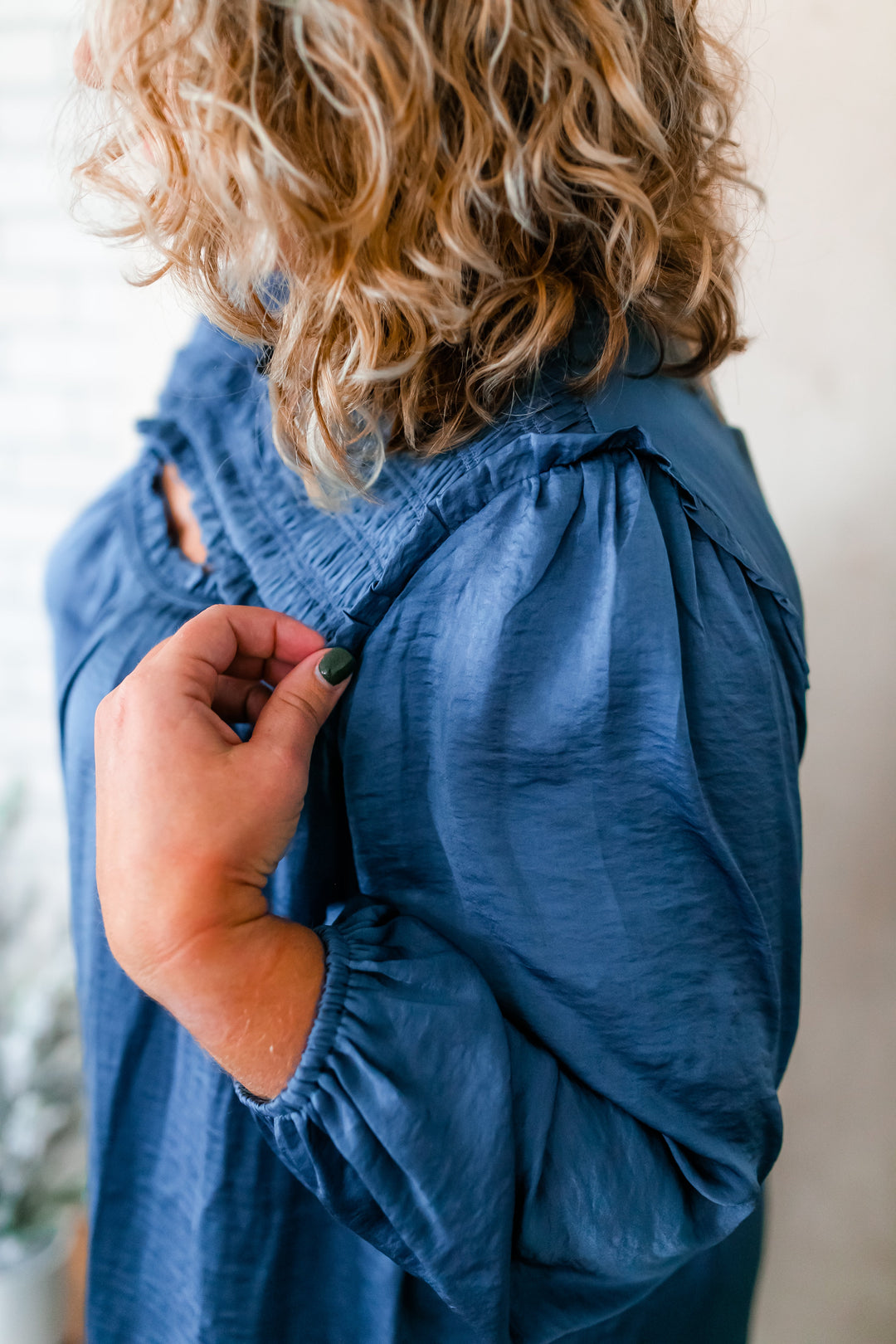 The Eloise Blouse - Smoky Blue (XL-3XL) - One Eleven Olive Boutique