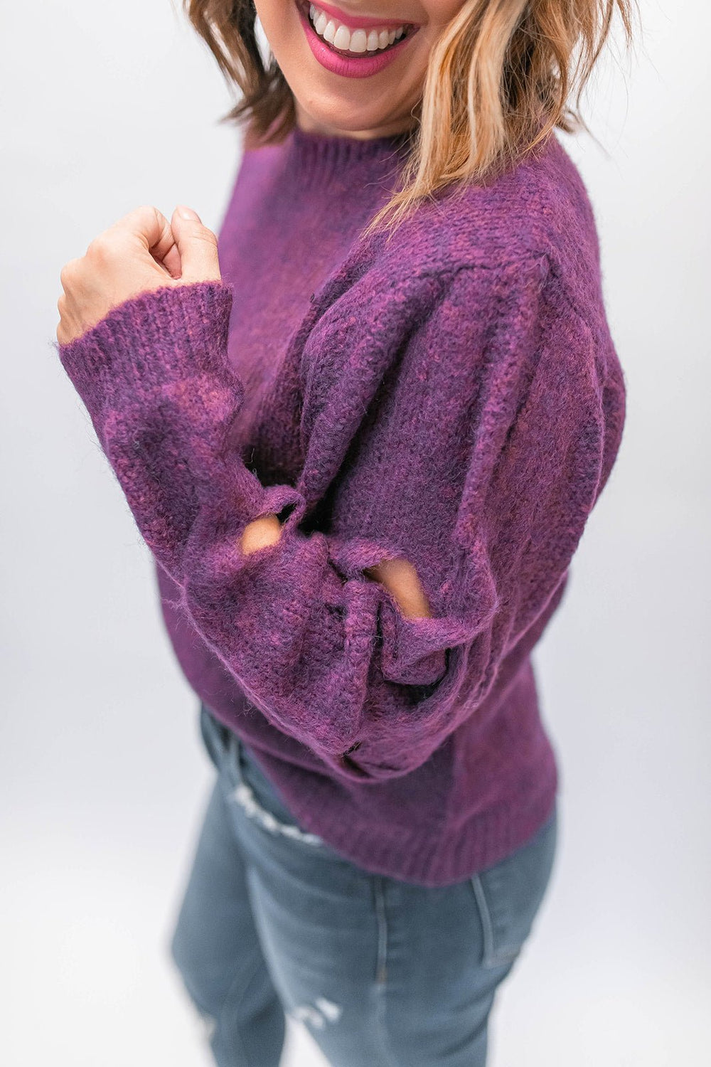The Felicity Cutout Sleeves Sweater - One Eleven Olive Boutique