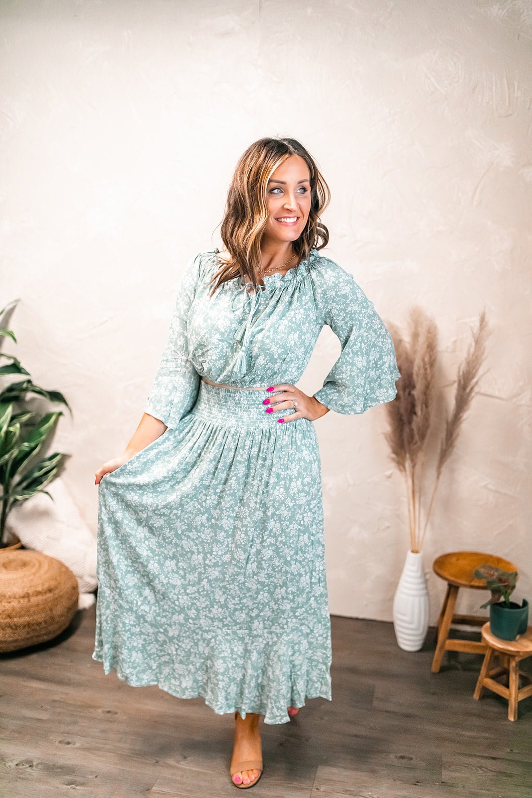 One Eleven Olive Boutique The Flora Off the shoulder top The Flora off the shoulder top is too cute by herself but pairs perfectly with The Flora midi skirt to give the look of a dress. The cute top can be worn on or off t