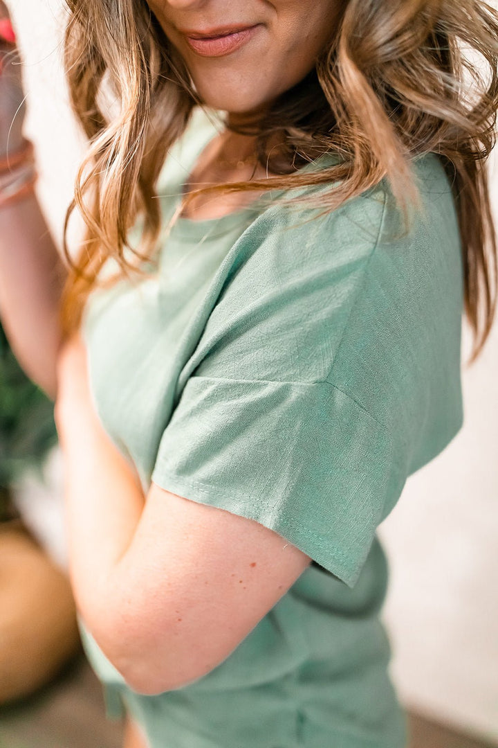 The Keep Dreaming Linen Top - Olive - One Eleven Olive Boutique