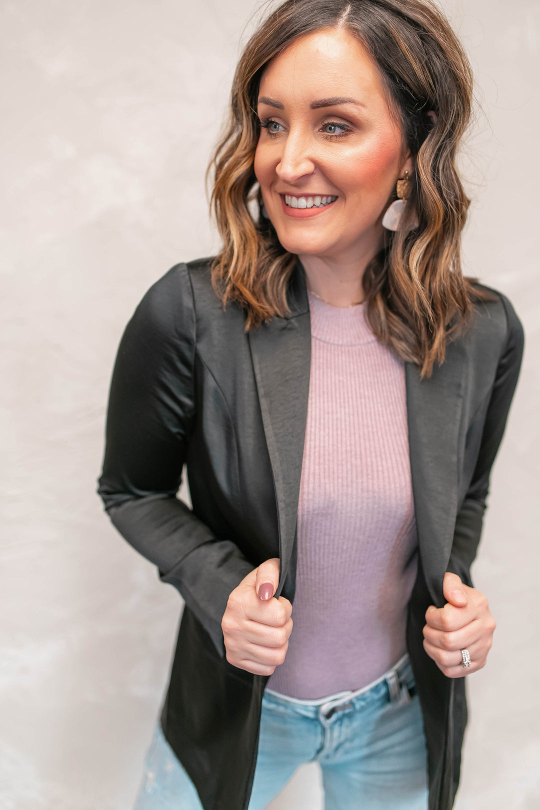 The Make a Move Black Satin Blazer - One Eleven Olive Boutique