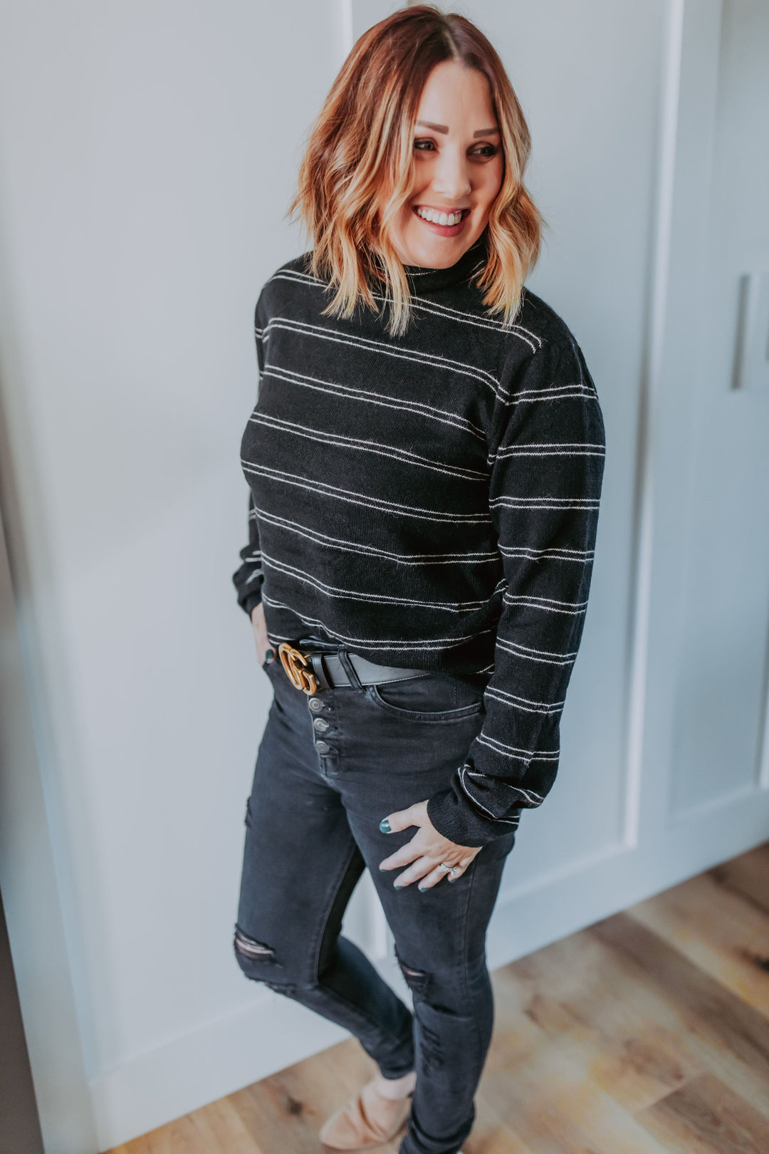 The Melanie Pinstripe Sweater - One Eleven Olive Boutique