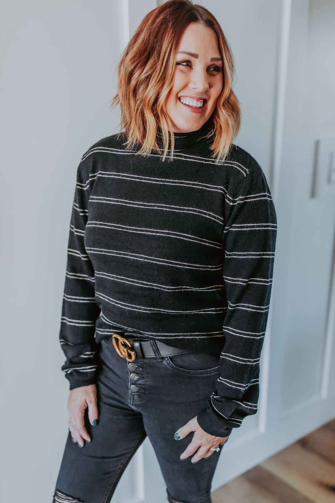 The Melanie Pinstripe Sweater - One Eleven Olive Boutique