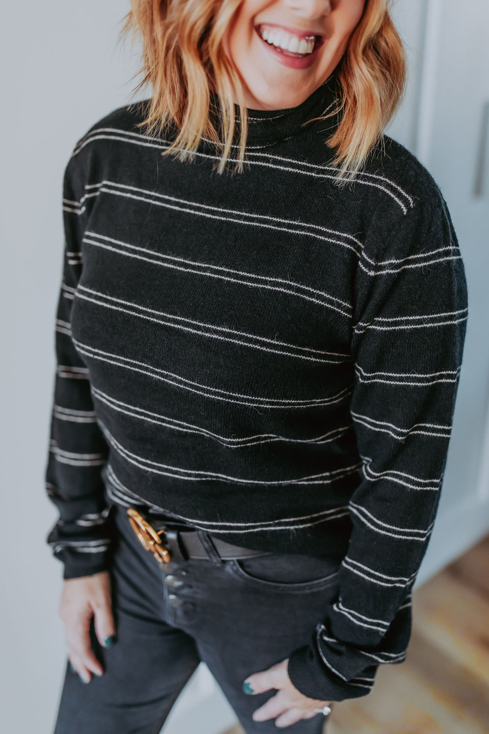The Melanie Pinstripe Sweater - One Eleven Olive Boutique