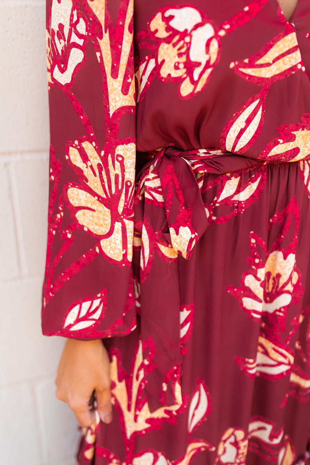 The Natalie Floral Midi Dress - Wine - One Eleven Olive Boutique