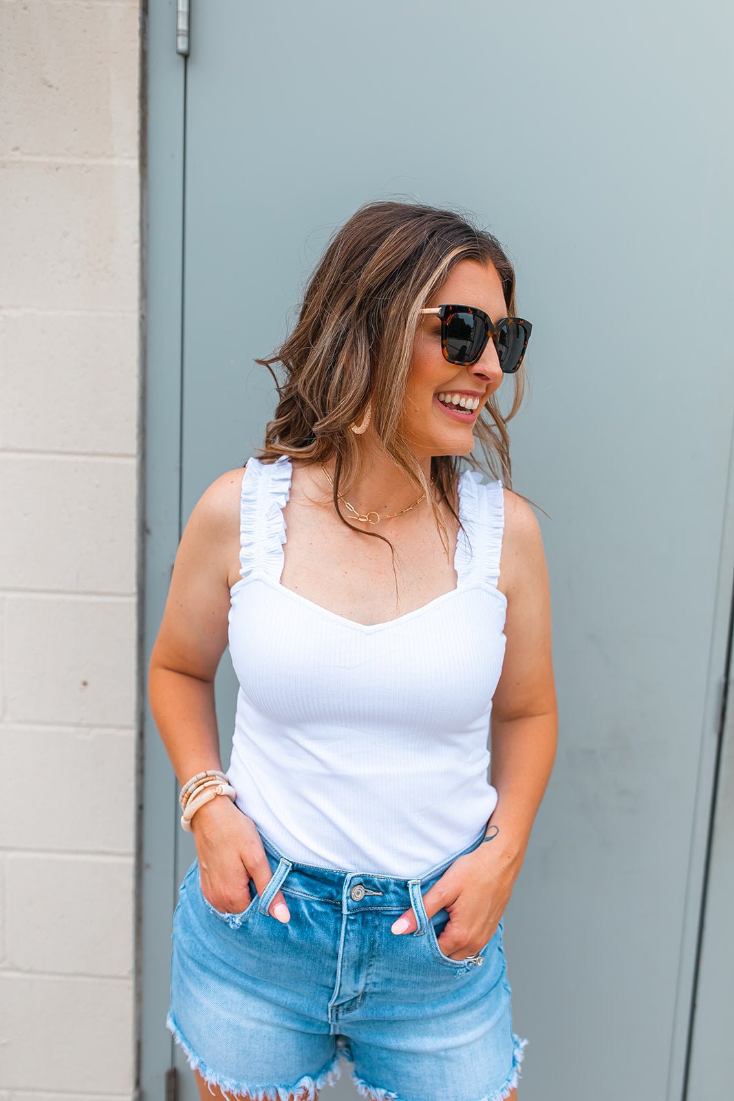 The Rayna Ruffle Tank - White - One Eleven Olive Boutique