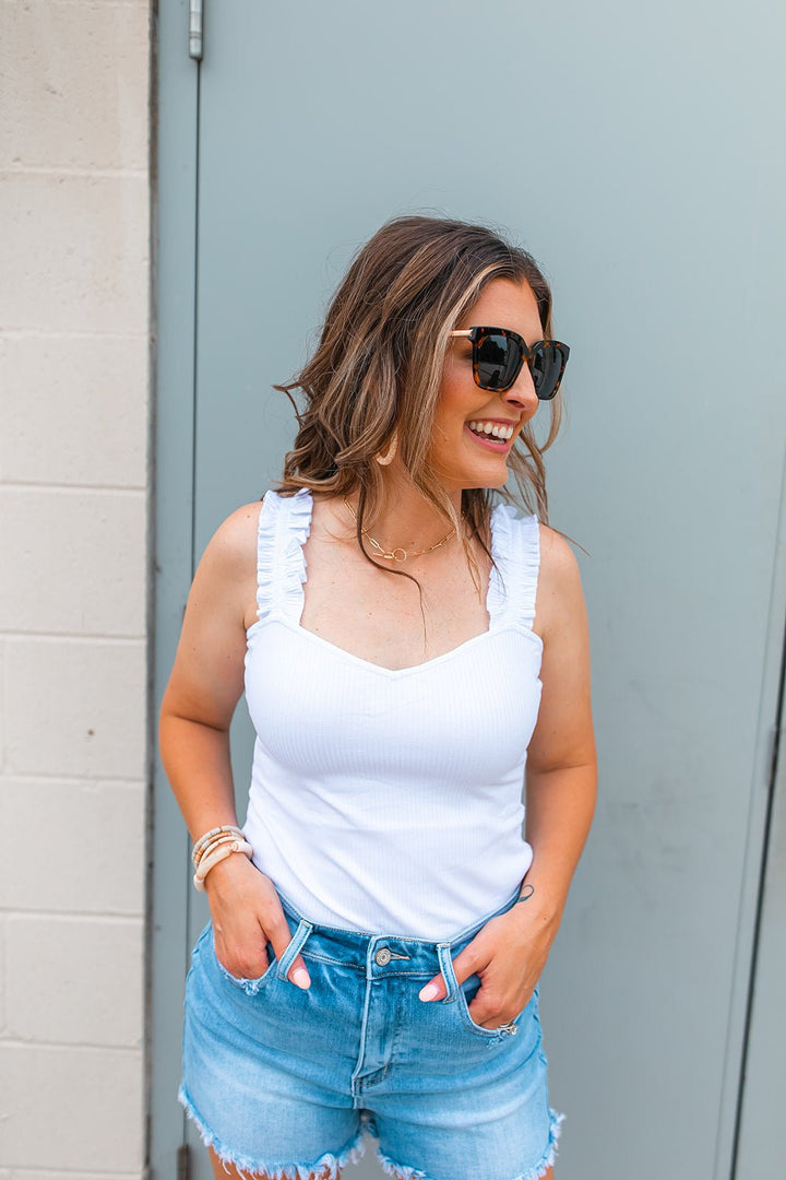 The Rayna Ruffle Tank - White - One Eleven Olive Boutique