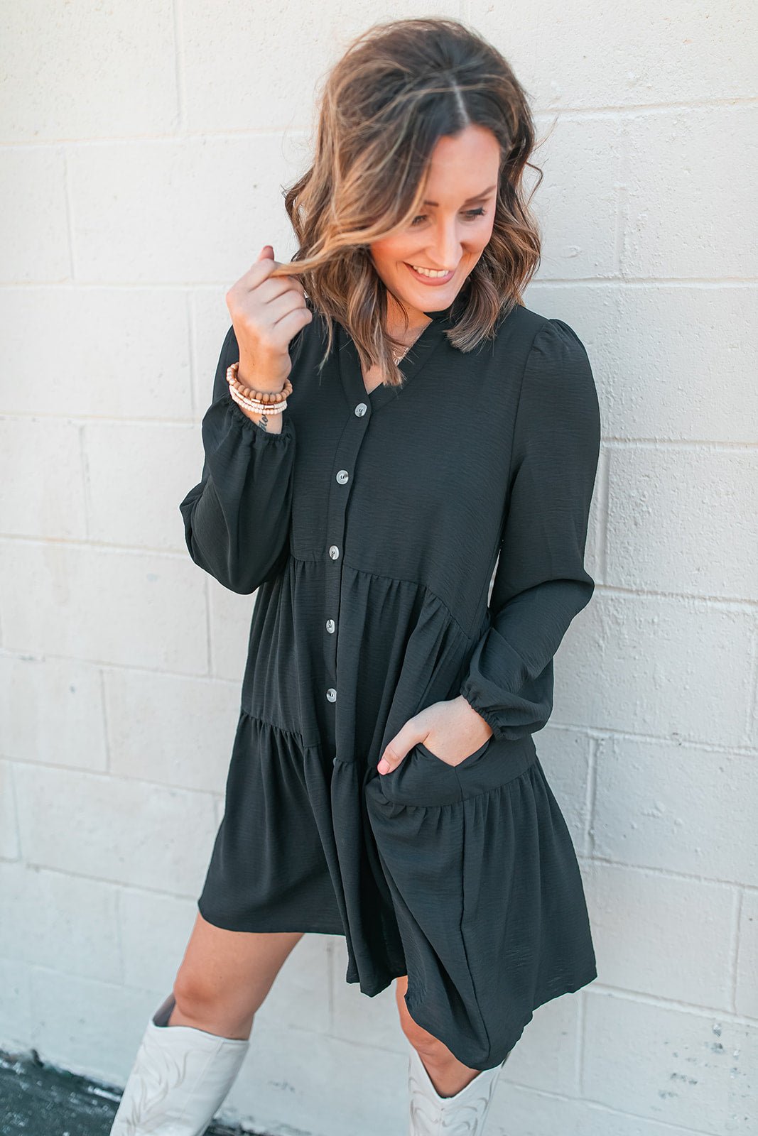 The Riley Button Up Dress (S-2XL) - Black - One Eleven Olive Boutique