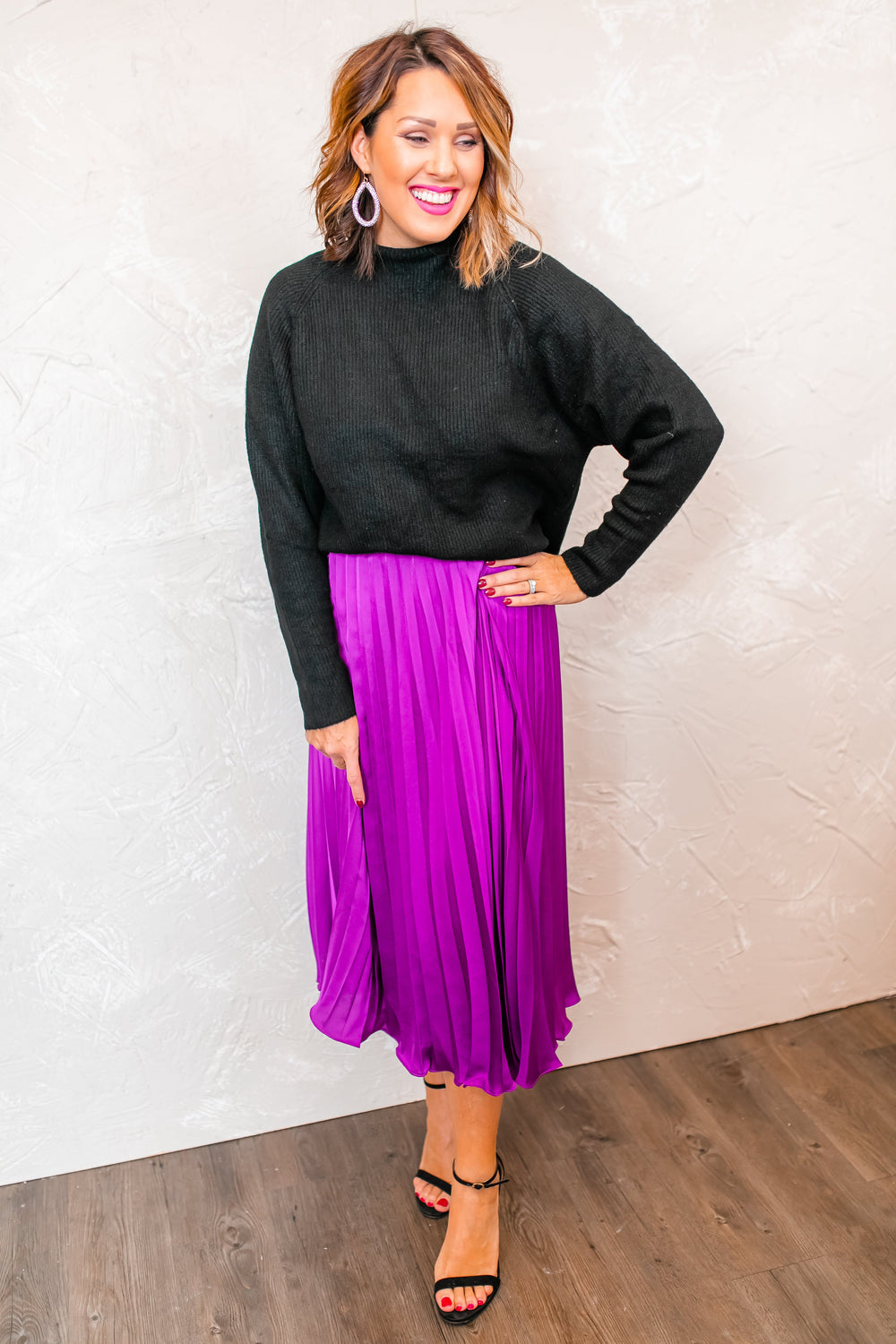 The Scarlett Pleated Midi Skirt - Magenta - One Eleven Olive Boutique