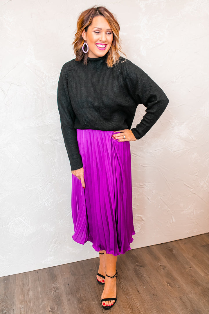 The Scarlett Pleated Midi Skirt - Magenta - One Eleven Olive Boutique