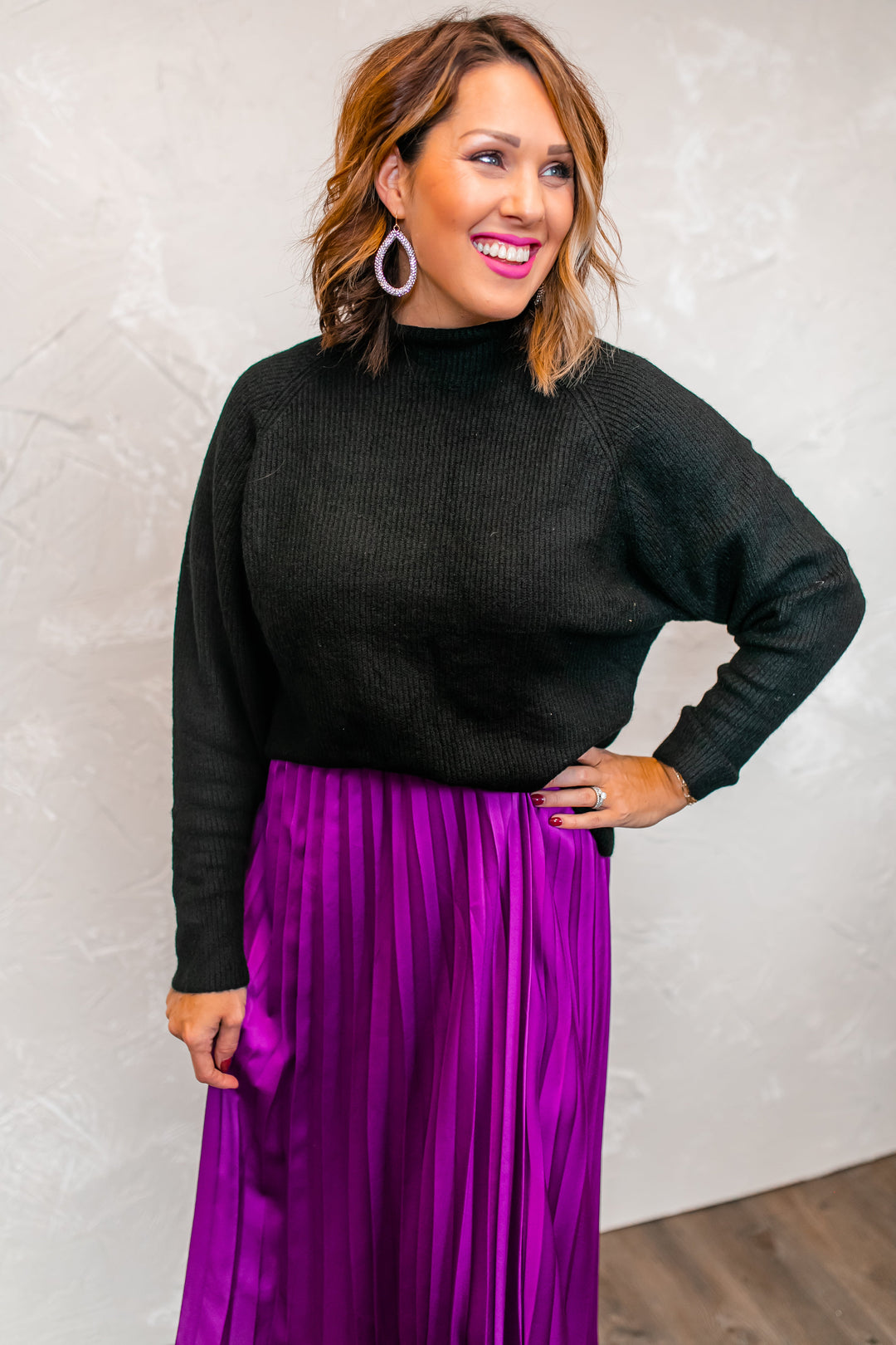 The Scarlett Pleated Midi Skirt - Magenta - One Eleven Olive Boutique