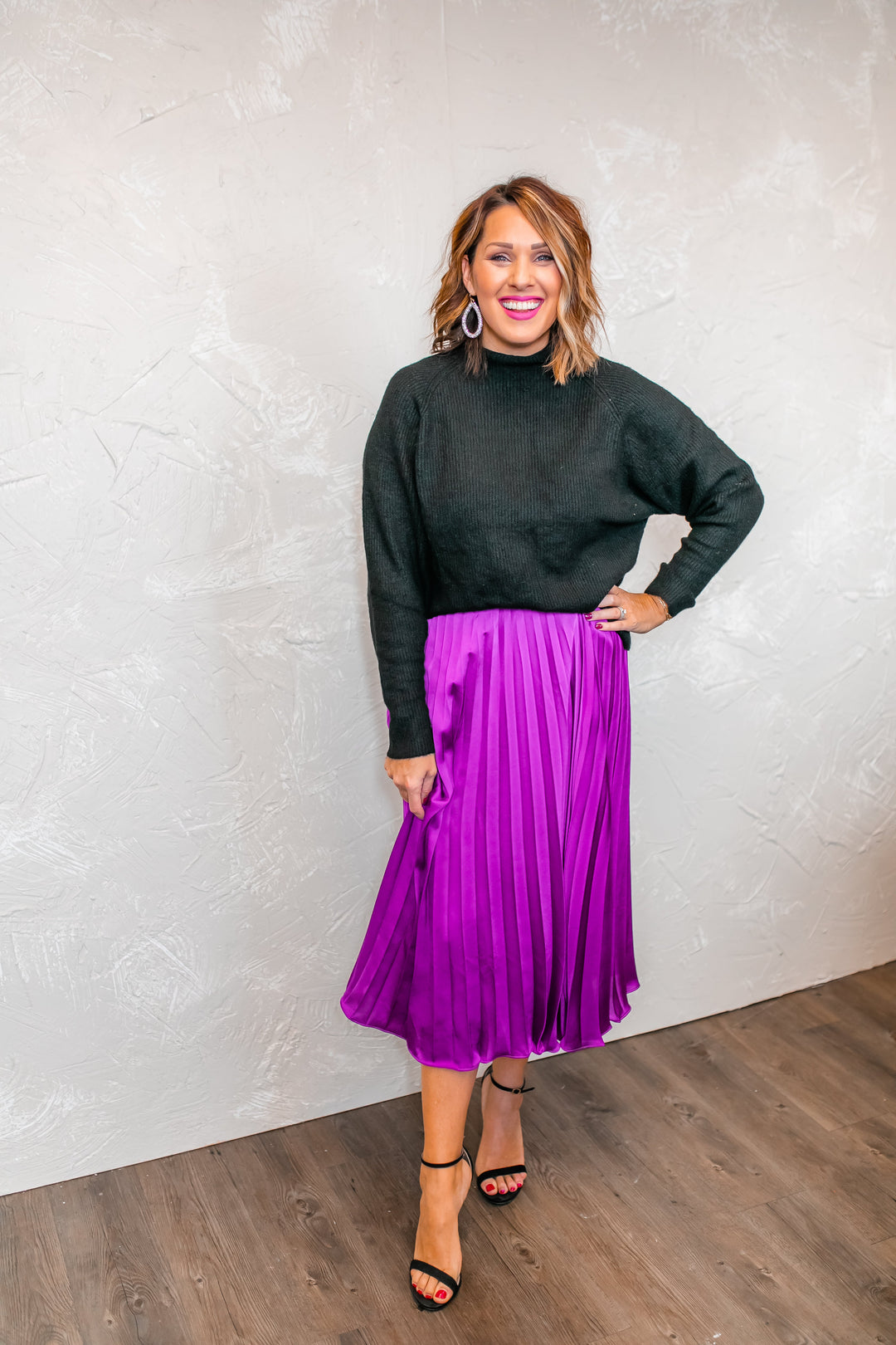 The Scarlett Pleated Midi Skirt - Magenta - One Eleven Olive Boutique